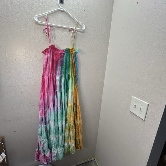Vintage Phool Maxi Dress Size S Tye Die Smocked Beach Festival Y2k Tiered Summer - Picture 1 of 9